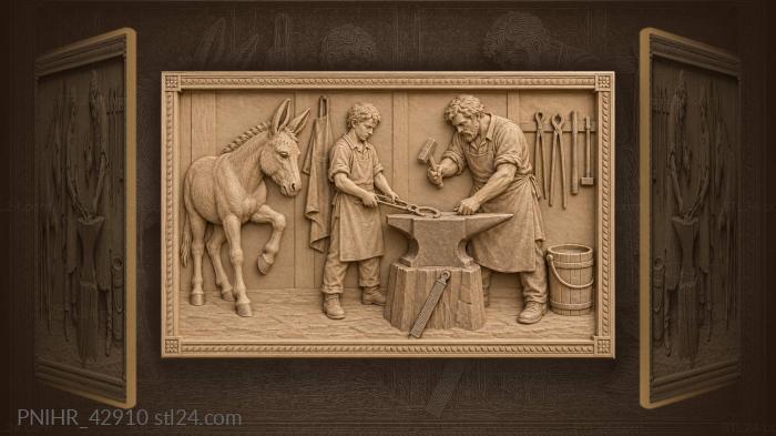 Blacksmith with donkey and horseshoe 3d STL model