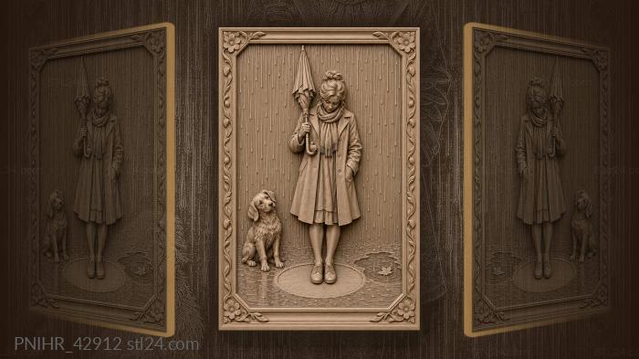 Woman keeps dry beside her puzzled dog 3d STL model