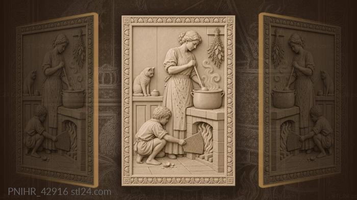 Kitchen scene with cook and boy 3d STL model