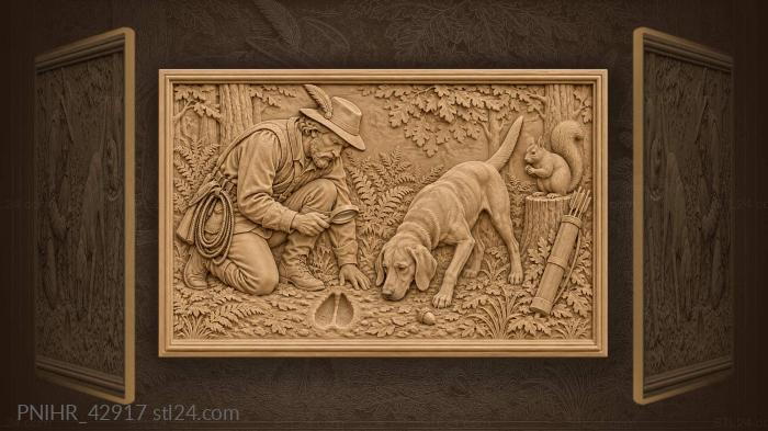 Hound leads hunter along deer trail 3d STL model