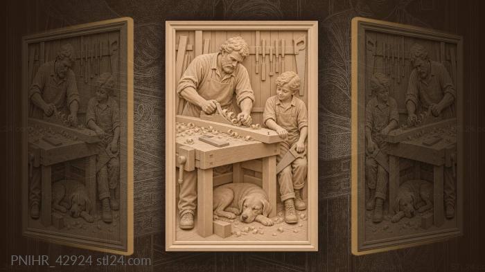 Carpenter boy dog workshop scene 3d STL model