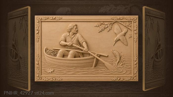 Rower kingfisher fish tranquil scene 3d STL model