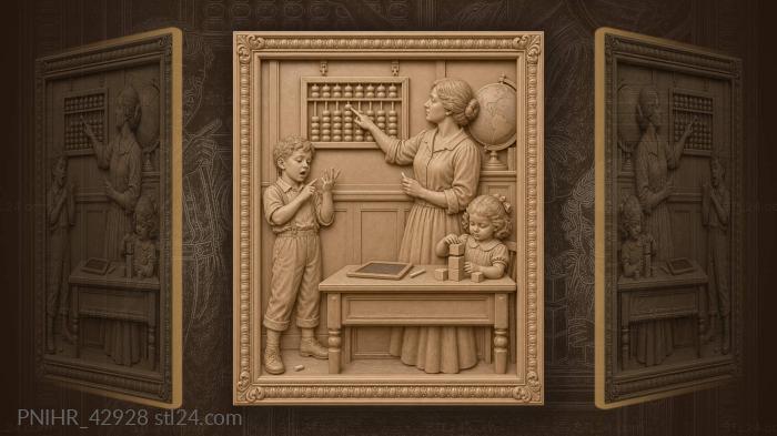 Children count as teacher points at beads 3d STL model