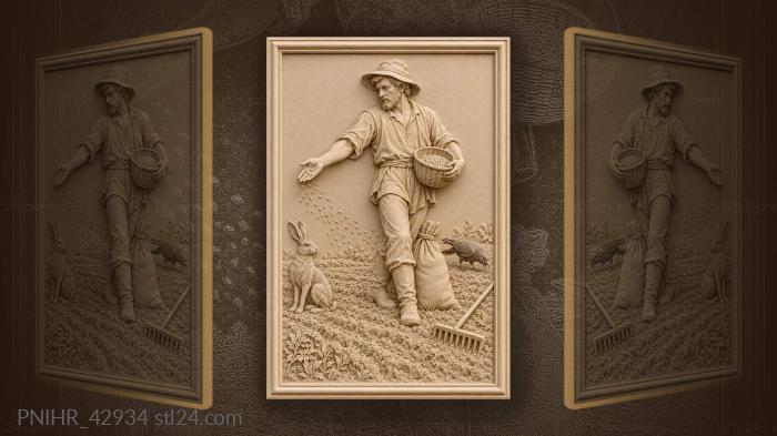 Grower scatters grain between crow and hare 3d STL model