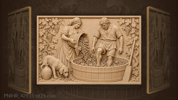 Wine harvest joyful countryside scene 3d STL model