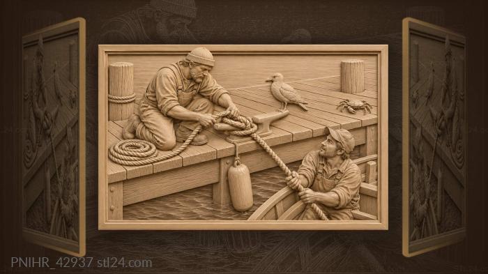 Mate hauls line while sailor secures boat 3d STL model