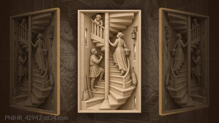 Climbing woman passes mason beneath counting child 3d STL model