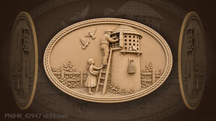 Dovecote tower man and girl 3d STL model