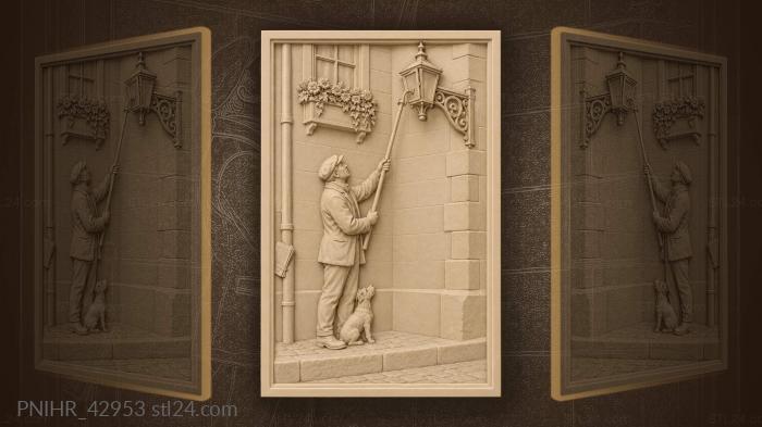 Lamplighter’s corner cozy city scene 3d STL model