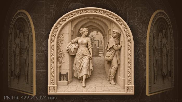 Woman carries laundry past courier 3d STL model