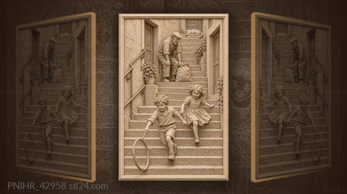 Porter resting his sack on steps 3d STL model