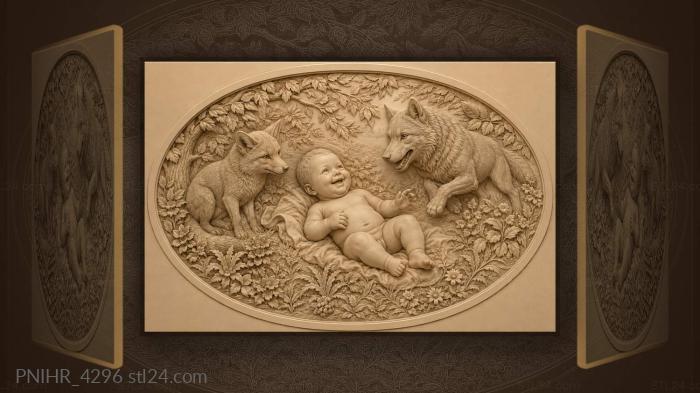 Baby fox and playful wolf 3d STL model