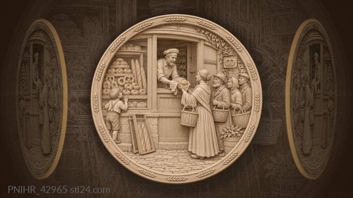 Bakery storefront with bread and customers 3d STL model