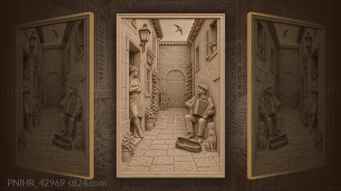 Quiet lane with accordion player 3d STL model