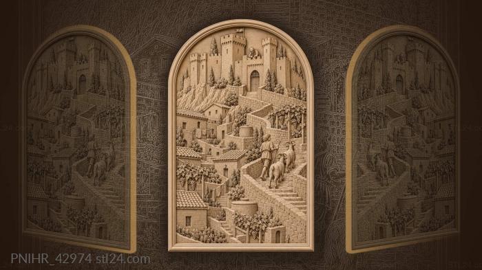 Hilltop citadel with village life 3d STL model