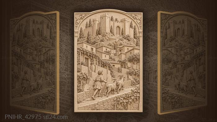 Hilltop fortress quaint village life 3d STL model