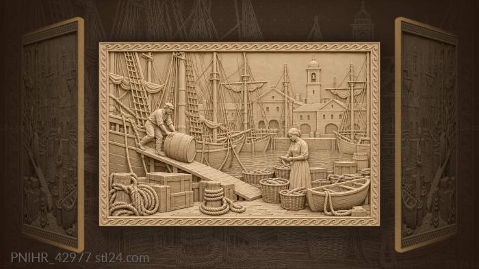 Busy harbor town and lively dock 3d STL model