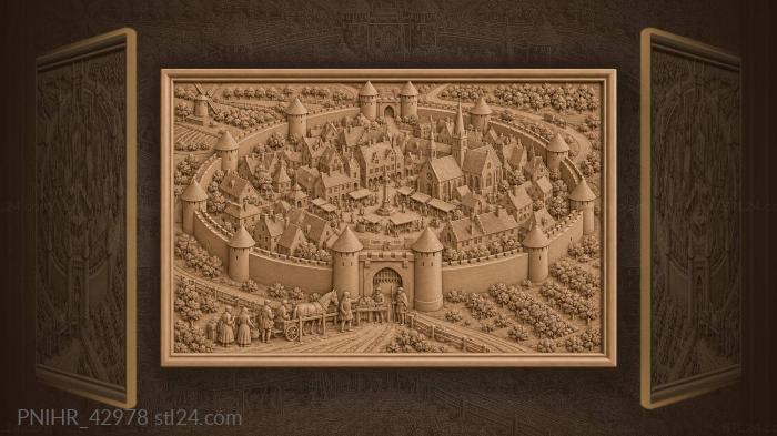 Medieval city within circular walls 3d STL model