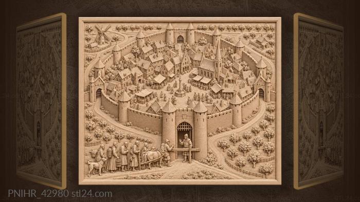 Medieval city within fortress walls 3d STL model
