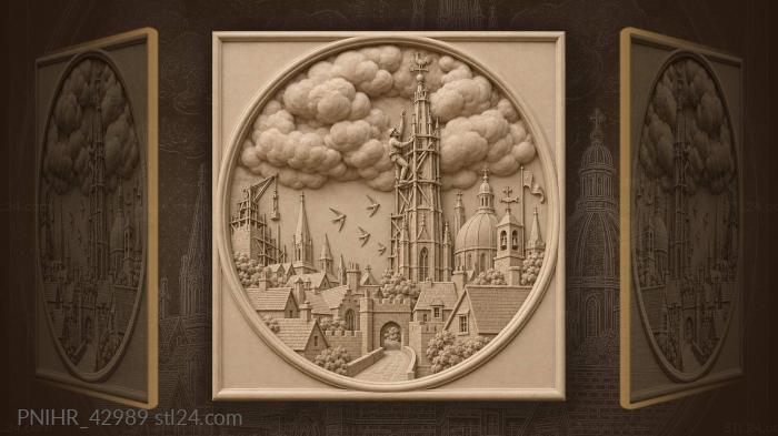 Rooftops climb into billowing clouds 3d STL model