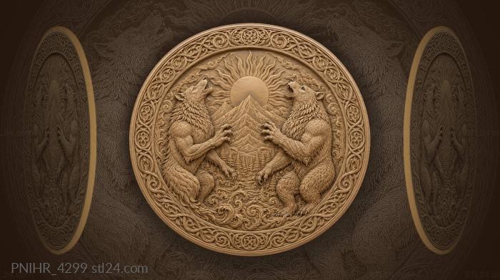 Wolf bear sun mountain peaks 3d STL model