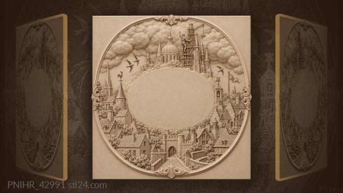 Town pushes upward through rolling mist 3d STL model