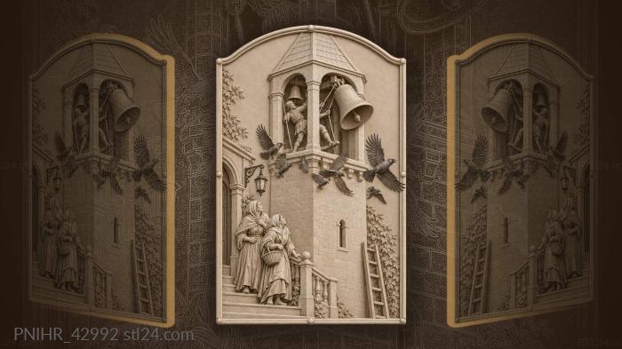 Jackdaws scatter as the bell ringer pulls 3d STL model