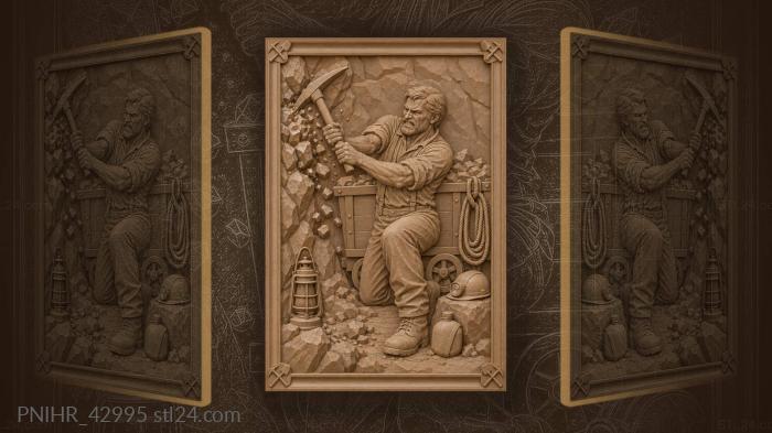 Miner extracts ore with pickaxe 3d STL model