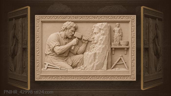 Sculptor carves a statue from stone 3d STL model