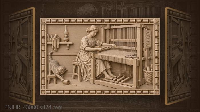 Weaver works at her loom 3d STL model