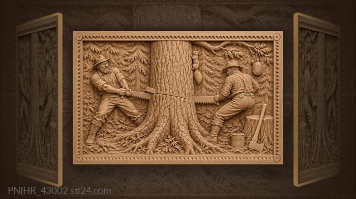 Lumberjacks saw down a large tree 3d STL model