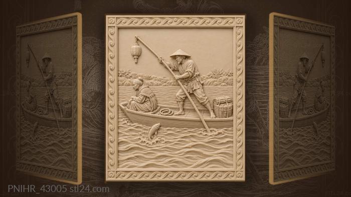 Fisherman poles boat through water 3d STL model