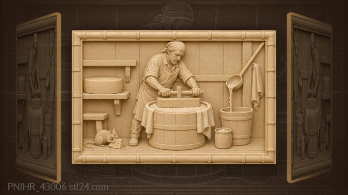 Cheesemaker presses cheese in workshop 3d STL model