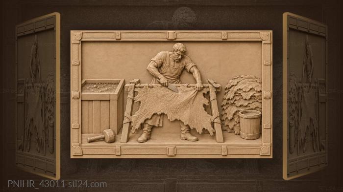 Tanner works a hide on trestles 3d STL model