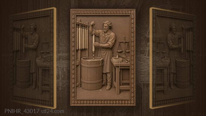 Candlemaker dips a candle in wax 3d STL model