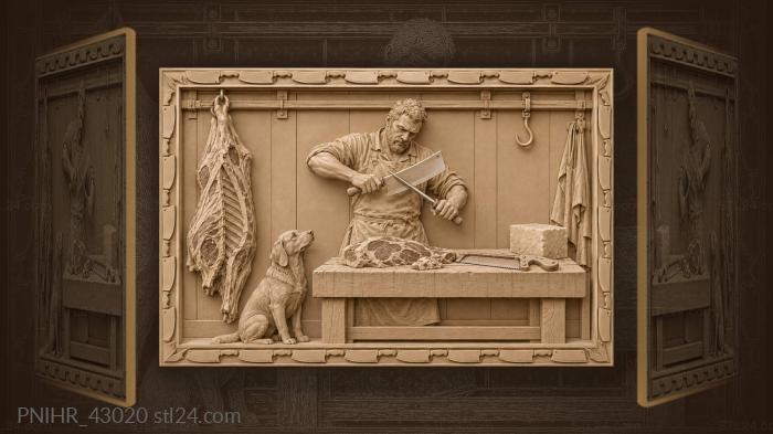 Butcher sharpens a knife over meat 3d STL model