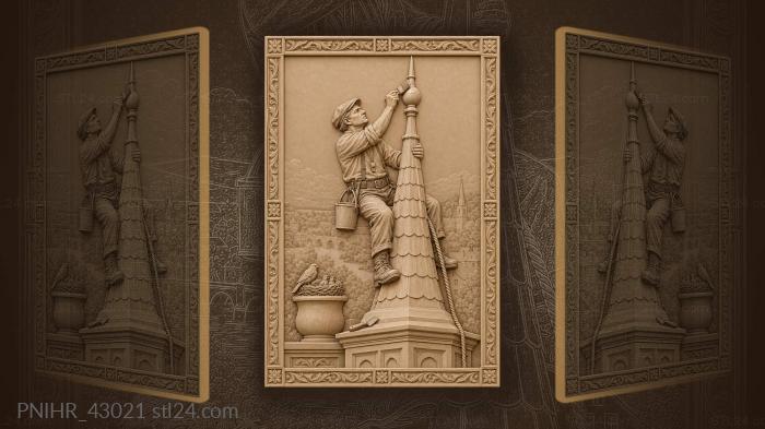 Roofer repairs a cathedral spire 3d STL model