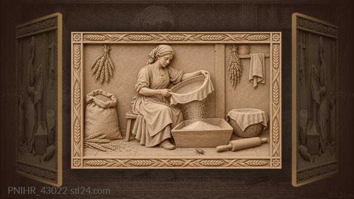 Farmwoman sifts grain 3d STL model