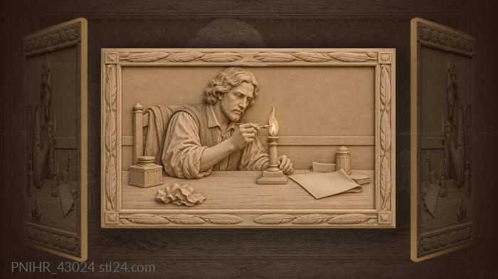 Scribe writes lines with a quill 3d STL model