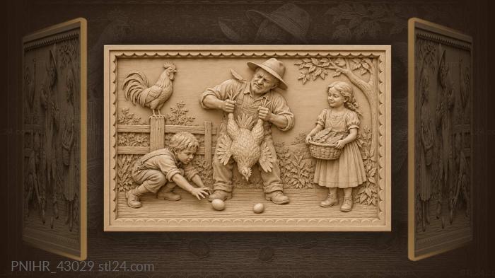 Farmer holds hen upside down 3d STL model