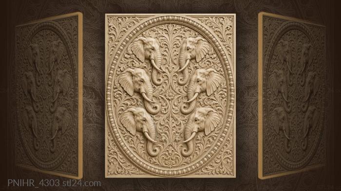 Elephants around oval beaded frame 3d STL model