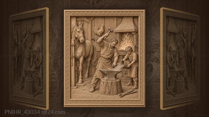 Blacksmith forge horse and rooster 3d STL model