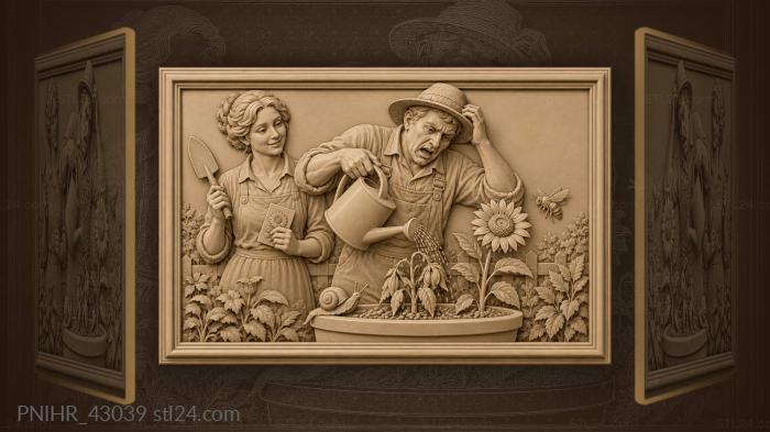 Bee hovers over gardeners flowers 3d STL model