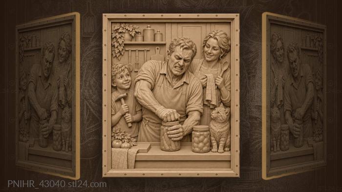 Boy offers hammer for stubborn jar 3d STL model