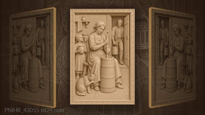 Milkman brings milk to churning woman 3d STL model