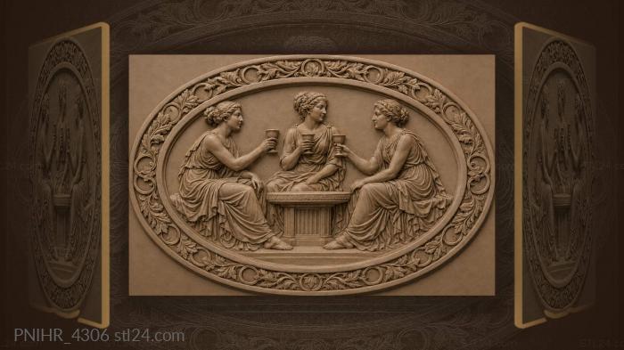 Ladies toasting at round table 3d STL model
