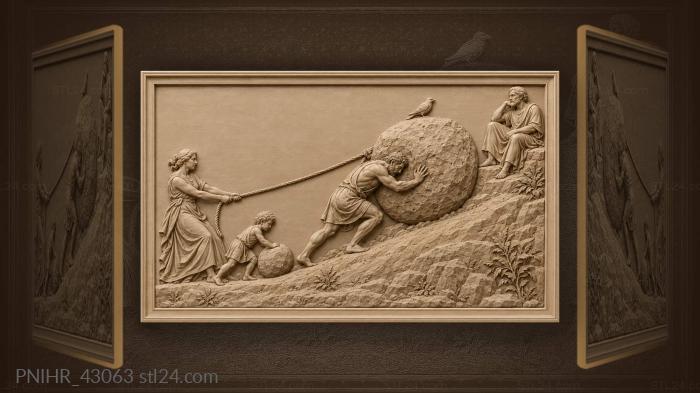 Sisyphus climbs as child rolls a pebble 3d STL model