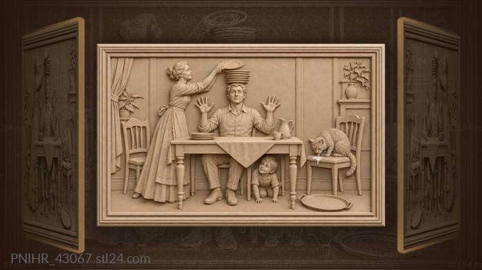 Woman adds plate atop mans head 3d STL model