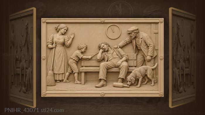 Drunken nap bench scene commotion 3d STL model