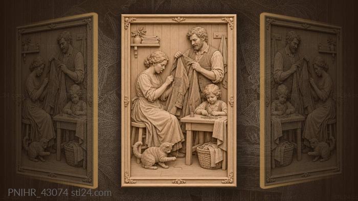 Woman patches coat with family 3d STL model